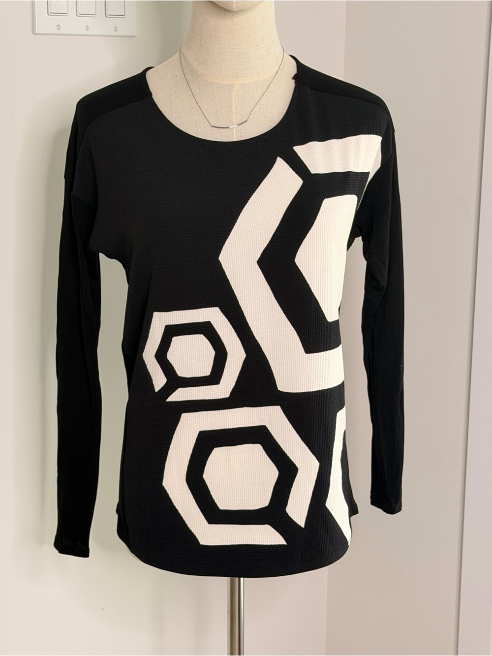 Desigual Black and White Geometric Long-Sleeve Top